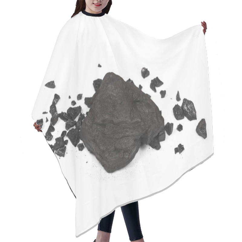 Personality  Pile Black Coal Isolated On White Background Hair Cutting Cape