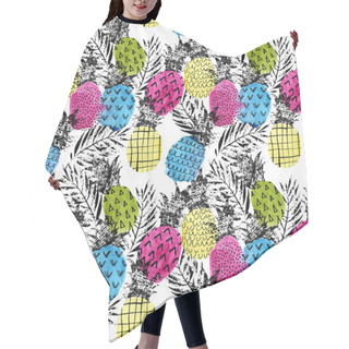 Personality  Colorful Pineapple With Watercolor And Grunge Textures Seamless Pattern Hair Cutting Cape