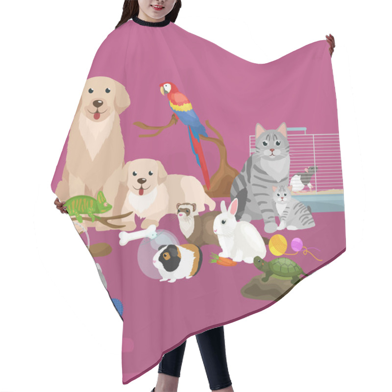 Personality  Home Pets Set, Cat Dog Parrot Goldfish Hamster, Domesticated Animals Hair Cutting Cape