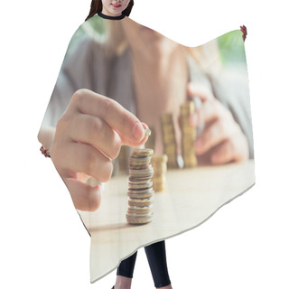 Personality  Woman Stacking Coins  Hair Cutting Cape