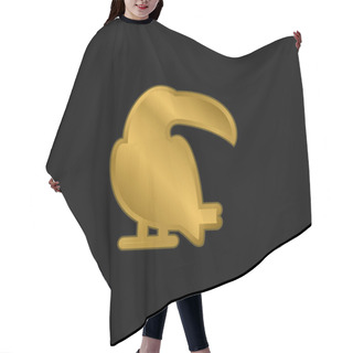 Personality  Big Toucan Gold Plated Metalic Icon Or Logo Vector Hair Cutting Cape