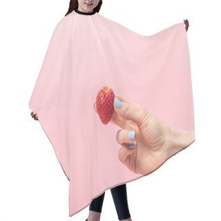 Personality  Cropped View Of Woman Holding Ripe Red Organic Strawberry Isolated On Pink  Hair Cutting Cape
