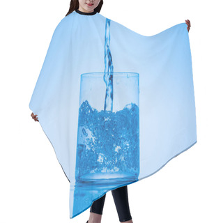 Personality  Toned Image Of Water Pouring In Drinking Glass On Blue Background With Splashes Hair Cutting Cape