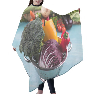 Personality  Seasonal Vegetables In Colander  Hair Cutting Cape