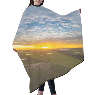 Personality  This Vertical Portrait Captures The Grandeur Of A Sunset Descending Over Farmlands. The Sky, Filled With A Blanket Of Textured Clouds, Is Aflame With The Golden Hues Of The Setting Sun. Below, The Hair Cutting Cape