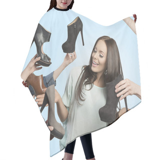 Personality  Woman Surrounded By Many Shoes Hair Cutting Cape