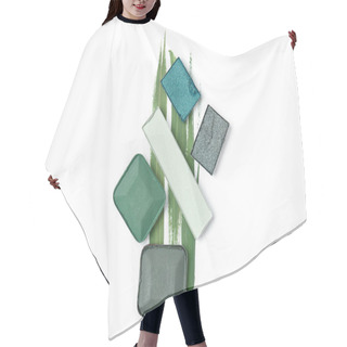 Personality  Flat Lay With Arranged Eyeshadows Of Green Shades Isolated On White  Hair Cutting Cape