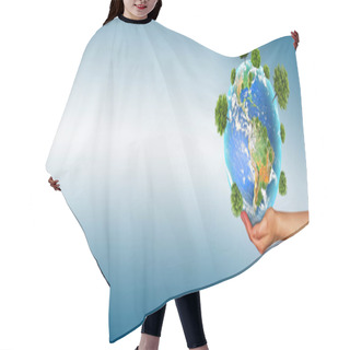 Personality  Ecological Concept Of The Environment With The Cultivation Of Trees On The Ground In The Hands. Planet Earth. Physical Globe Of The Earth. Elements Of This Image Furnished By NASA. 3D Illustration Hair Cutting Cape