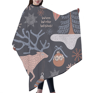 Personality  Christmas Card. Deers And Snowflakes. Hair Cutting Cape