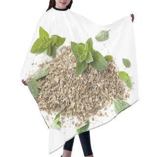 Personality  Oregano Fresh And Dried Isolated On White Hair Cutting Cape