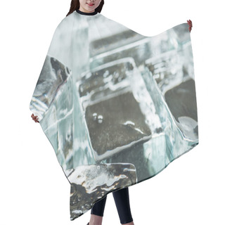 Personality  Close Up View Of Melting Transparent Clear Square Ice Cubes Hair Cutting Cape