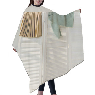 Personality  Multicolored Female Clothes Hanging On White Room Divider Hair Cutting Cape