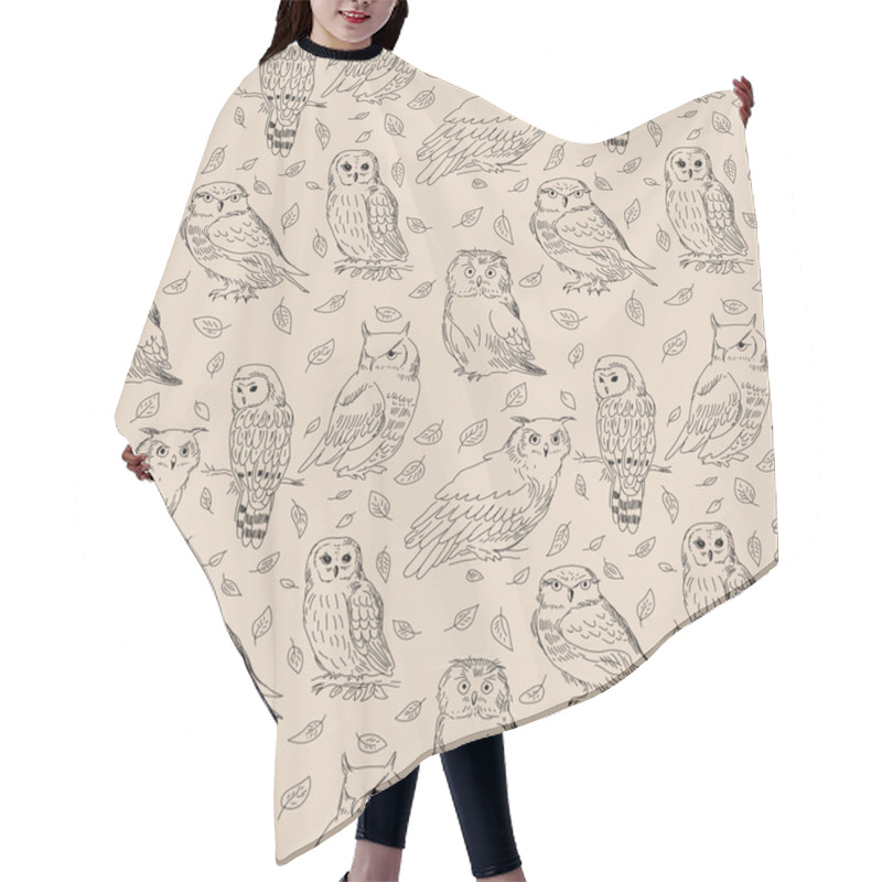 Personality  Seamless Pattern With Owls And Wild Forest Leaves Hair Cutting Cape