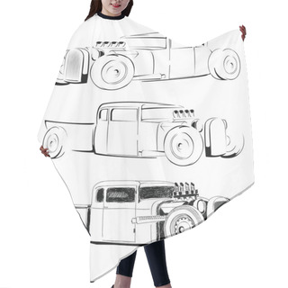 Personality  Vintage Hot Rod Car Sketch Hair Cutting Cape
