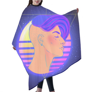 Personality  Portrait Of A Young Pretty Androgynous Woman With Short Shaved P Hair Cutting Cape