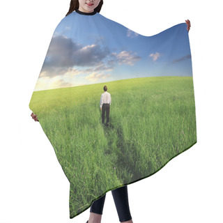 Personality  Businessman Walking In The Fields Hair Cutting Cape