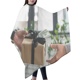 Personality  Partial View Of Businessman Giving Present And Money To Woman In Office, Anti-corruption Concept Hair Cutting Cape