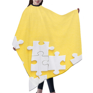 Personality  Top View Of White Connected Puzzles Isolated On Yellow  Hair Cutting Cape
