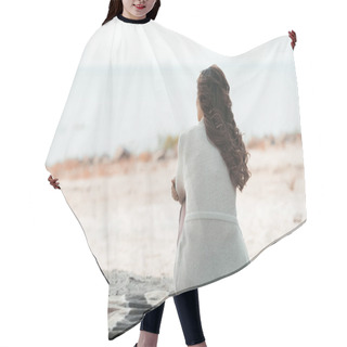 Personality  Rear View Of Woman Resting On Blanket Alone On Sandy Beach Hair Cutting Cape