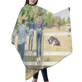 Personality  Family Looking At Cows On Pasture Hair Cutting Cape
