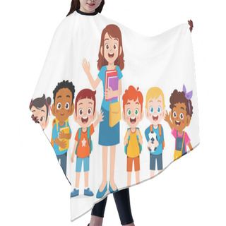 Personality  Happy Cute Kids Smile With Teacher Together Hair Cutting Cape