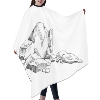 Personality  Rock Ruins Or Heap Of Stones Engraving Vector Illustration Isolated On White. Hair Cutting Cape