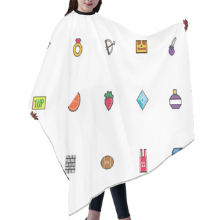Personality  Bundle Of 8 Bits Pixelated Style Icons Hair Cutting Cape
