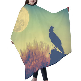 Personality  Night Sky With Full Moon, Tree And Silhouette Of Crow. Hair Cutting Cape