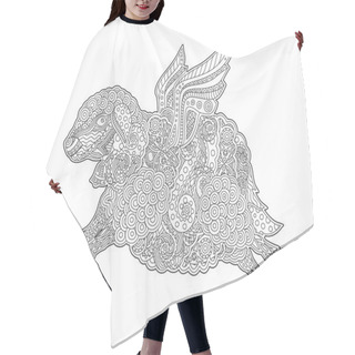 Personality  Coloring Book Page With Funny Flying Sheep Hair Cutting Cape
