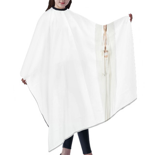 Personality  Mysterious Woman In Halloween Costume Of Divine Angel With Wings Praying On White Backdrop, Banner Hair Cutting Cape
