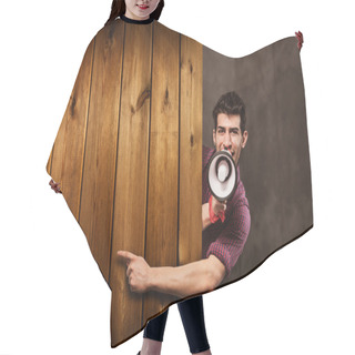 Personality  Advertising With Megaphone And Wooden Messageboard Hair Cutting Cape