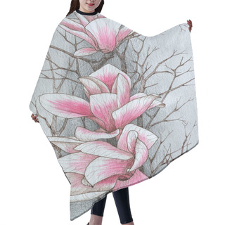 Personality  Magnolia Flowers On A Branch Without Leaves. Watercolor. Hair Cutting Cape