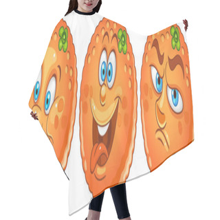 Personality  Orange. Fruit Food Concept. Emoji Emoticon Collection. Cartoon Characters For Kids Coloring Book, Colouring Pages, T-shirt Print, Icon, Logo, Label, Patch, Sticker. Hair Cutting Cape