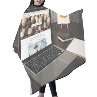 Personality  Close-up View Of Designer Workplace With Notebooks And Laptop With Depositphotos Website On Screen Hair Cutting Cape