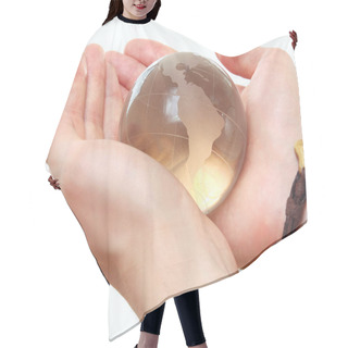 Personality  Male Hand Holding Glass Sphere In Hand Hair Cutting Cape