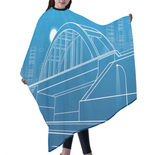 Personality  Railway Bridge, Urban Infrastructure, Night City On Background, Industrial Architecture, White Lines Illustration, Vector Design Art  Hair Cutting Cape