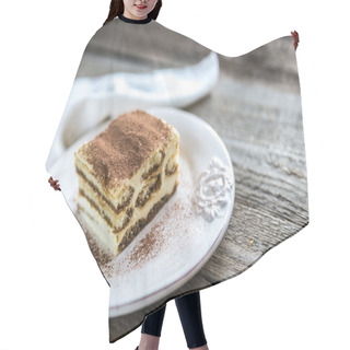 Personality  Tiramisu On The Plate On The Wooden Background Hair Cutting Cape