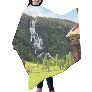 Personality  Farm Next To A Waterfall In Norway Hair Cutting Cape