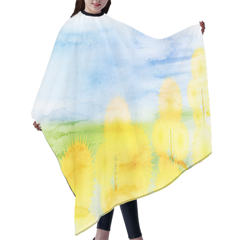 Personality  Sunflower Summer Sky Watercolor Landscape  Hair Cutting Cape