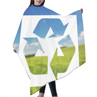 Personality  Recycling Sign Against Landscape Background Hair Cutting Cape
