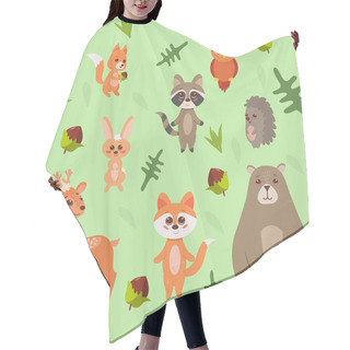 Personality  Cute Forest Animals On The Floral Abstract Background. Vector Illustration Hair Cutting Cape