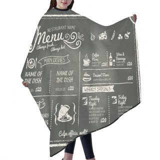 Personality  Restaurant Food Menu Design With Chalkboard Background Hair Cutting Cape