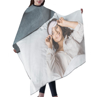 Personality  Smiling Girl In Sleeping Mask Waking Up In Bed In The Morning   Hair Cutting Cape