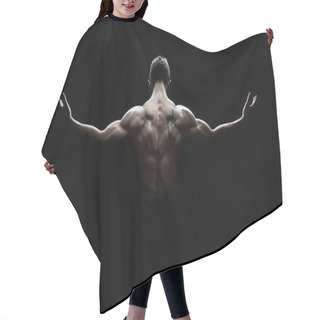 Personality  Rear View Of Healthy Young Muscular Man Hair Cutting Cape