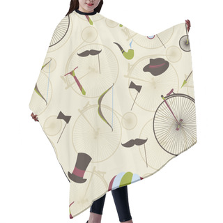 Personality  Seamless Pattern Men's Set, Bicycle, Bow, Arrow, Hat, Top Hat, M Hair Cutting Cape