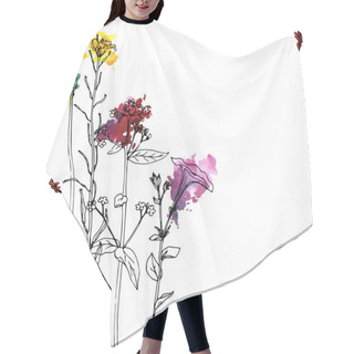 Personality  Vector Drawing Herbs And Flowers Hair Cutting Cape