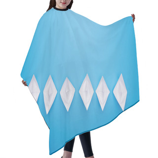 Personality  Flat Lay With White Paper Boats On Blue Surface Hair Cutting Cape