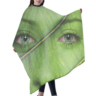 Personality  Woman Face With Leaf Texture And Green Eyes Hair Cutting Cape