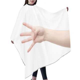 Personality  Cropped View Of Woman Showing Four Fingers Gesture Isolated On White Hair Cutting Cape