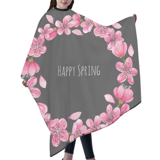 Personality  Watercolor Spring Blooming Cherry Tree Flowers Wreath, Hand Painted On A Dark Background Hair Cutting Cape